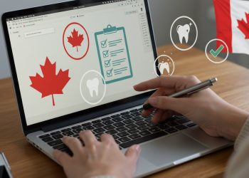 A person wants to check Canadian Dental Care Plan status using a laptop through its website.