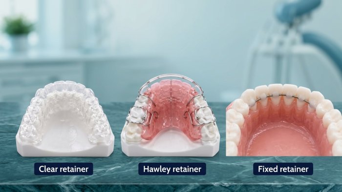 Three types of retainers, each labeled with its name underneath.